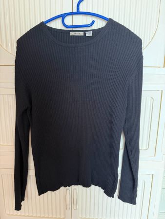 Rippstrick Pullover schwarz Baumwolle 100% | Grösse M